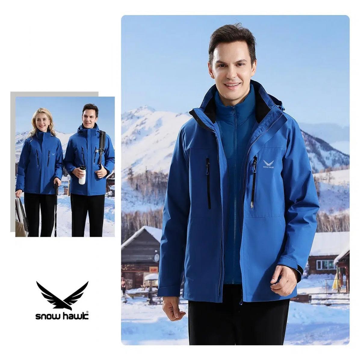  کاپشن دوپوش پر 68997 آبی - unisex detachable 3 in 1 two piece down jacket code 68997
