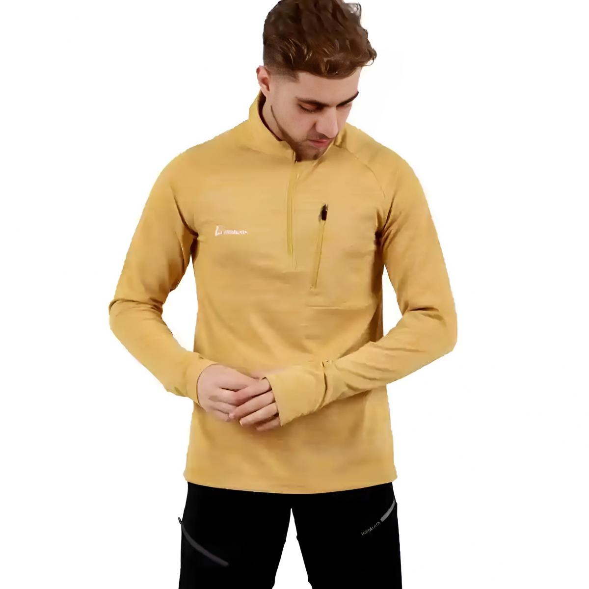‏بلوز میکرو نیم زیپ مردانه 108 ‏خردلی - Men's Micro Half Zipper Blouse CM108