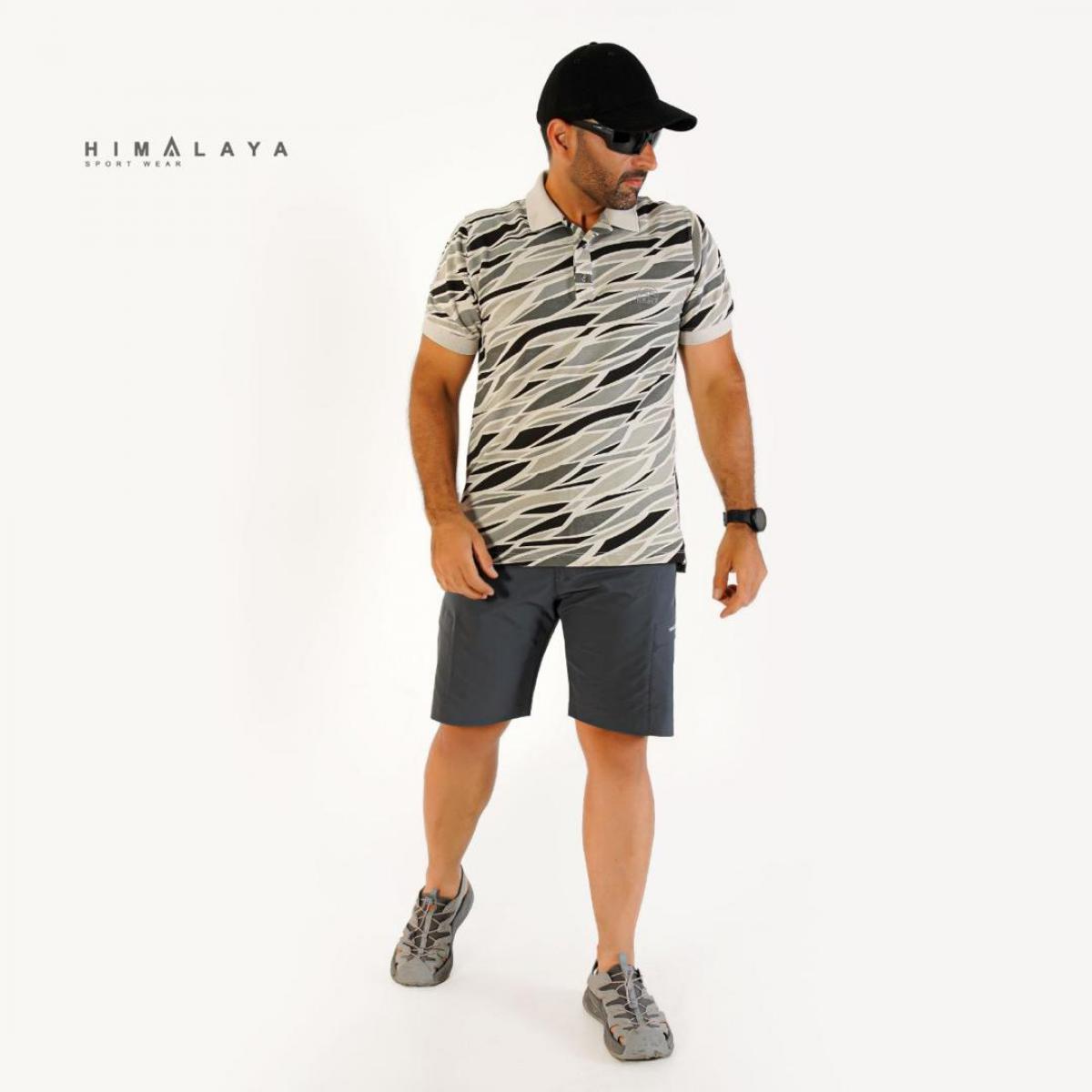‏تیشرت پنبه سه دکمه چریکی‏ ‏طوسی - t-shirt CM53